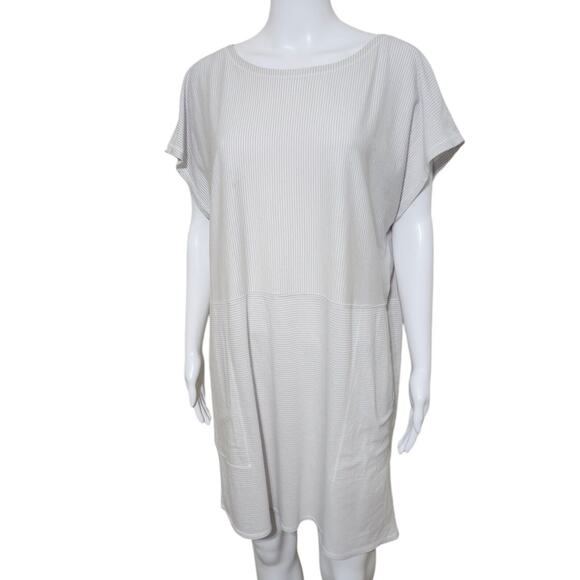 Eileen Fisher Gray/White Fine Organic Cotton Bateau NK Tunic LG - Picture 2 of 8